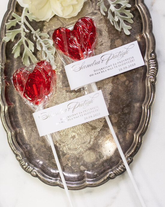 Słodkości / miodki - czekoladki Lizaki personalizowane podziękowania dla gości weselnych słodki poczęstunek    01/GLz5/liz