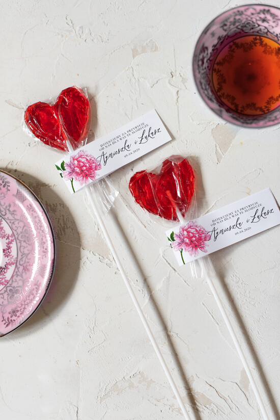 Słodkości / miodki - czekoladki Lizaki podziękowania gościom weselnym spersonalizowane łakocie    06/Vbot/LIZ