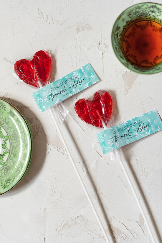 Słodkości / miodki - czekoladki Lizaki oryginalne podziękowania dla gości upominek z unikatowym motywem    24/kolb/LIZ