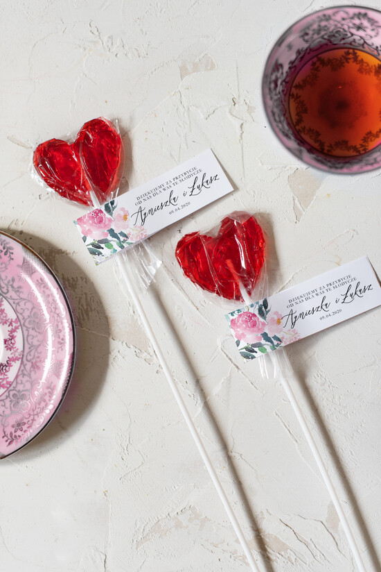 Słodkości / miodki - czekoladki Lizaki podarunki ślubne dla gości weselnych lizaki serca słodkie zaskoczenie  27/kolb/LIZ