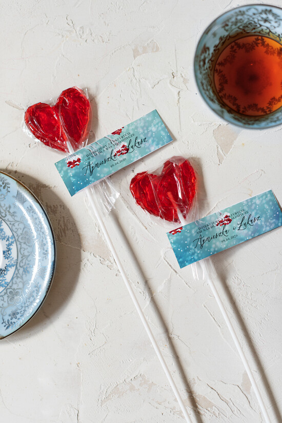 Słodkości / miodki - czekoladki Lizaki podziękowania gościom weselnym spersonalizowane łakocie    14/kolb/LIZ