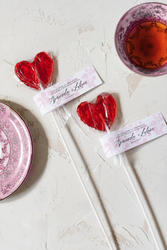 Słodkości / miodki - czekoladki Lizaki podziękowania dla gości po ślubie wzruszający upominek    04/kolb/LIZ