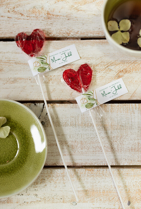 Słodkości / miodki - czekoladki Lizaki podziękowania od pary młodej po weselu spersonalizowane przysmaki    010/Vbot/LIZ