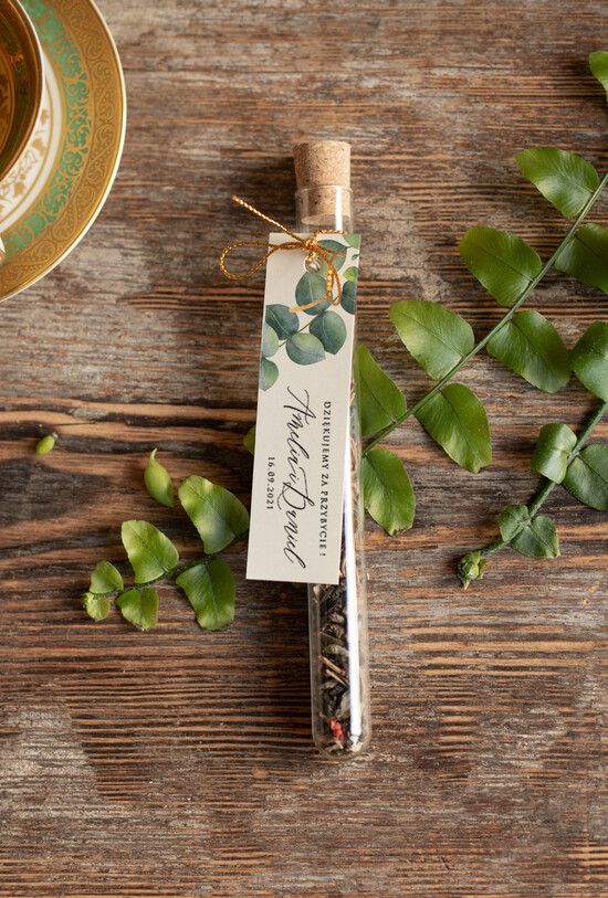 Fiolki i Saszetki Kawa i Herbata Fiolki prezenciki podziękowania dla gości weselnych  fiolki z herbatką eukaliptus    02/botn/fiolka