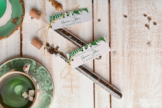 Fiolki i Saszetki Kawa i Herbata Fiolki ślubne podziękowania gościom w postaci zielonej lub czarnej herbaty    03/VbotF/fiolka