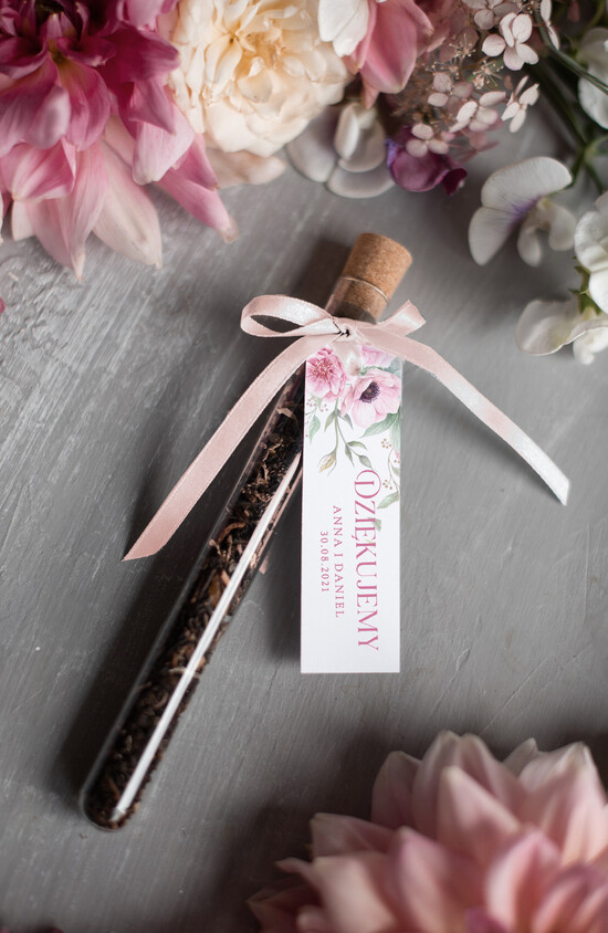 Fiolki i Saszetki Kawa i Herbata Fiolki ślubne upominki dla gości weselnych personalizowane podziękowania dla gości fiolki z herbatką     02/kieszgold/fiolka