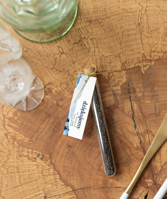 Fiolki i Saszetki Kawa i Herbata Fiolki podziękowania dla gości po weselu, piękne podziękowania dla gości herbata, szklana fiolka z herbatką 04/LASj/fiolka