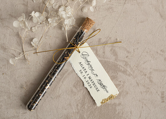 Fiolki i Saszetki Kawa i Herbata Fiolki podziękowania dla gości zdobione złotem, podziękowania dla gości po weselu, piękne podziękowania dla 02/wrzlN/fiolka25