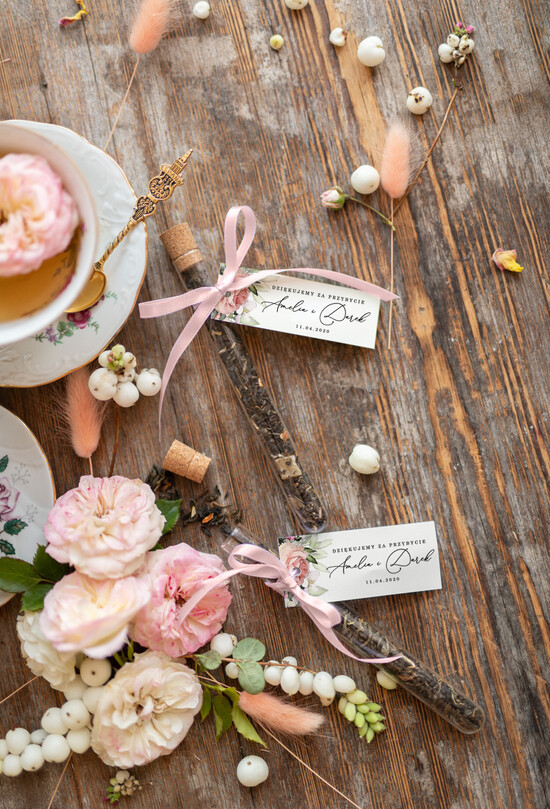 Fiolki i Saszetki Kawa i Herbata Fiolki upominki dla gości weselnych szaszetki i fileczki szklane z sensem fiolki na herbatkę lub kawę     100/roselak/fiolka