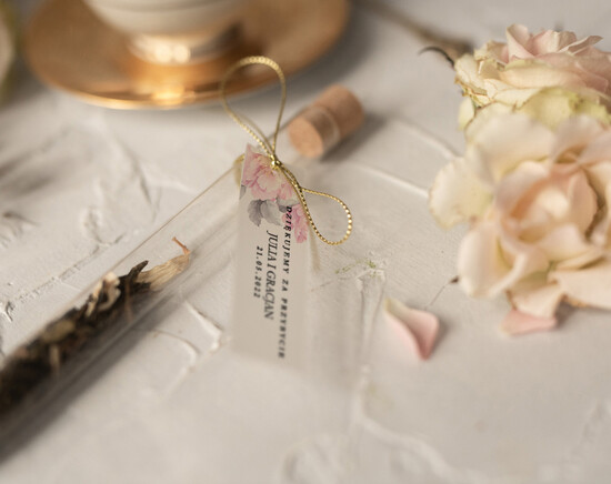 Fiolki i Saszetki Kawa i Herbata Fiolki personalizowane podziękowania dla gości weselnych  szklana fiolka z herbatką     01/kalkakwiaty/fiolka