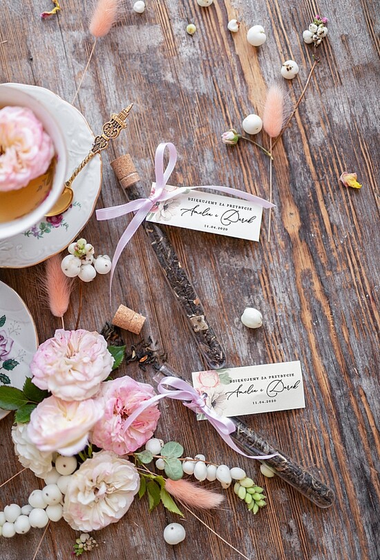 Fiolki i Saszetki Kawa i Herbata Fiolki prezenciki podarunki po weselu w postaci herbaty zapewnią miłe chwilę    103/rose/fiolka