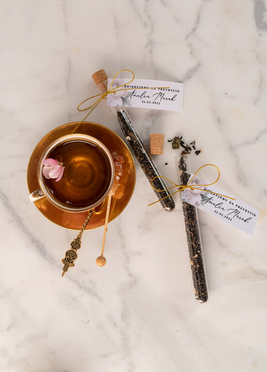 Fiolki i Saszetki Kawa i Herbata Fiolki podziękowania dla gości weselnych zawierające herbatę lub kawę    04/CBL/fiolka