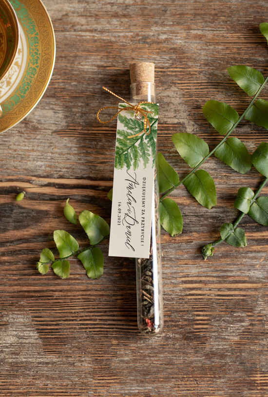 Fiolki i Saszetki Kawa i Herbata Fiolki prezenty dla gości na weselu fiolki na herbatkę lub kawę liśc paproci 01/botn/fiolka