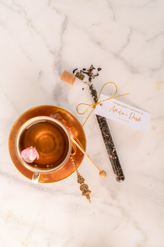 Fiolki i Saszetki Kawa i Herbata Fiolki upominki ślubne od pary młodej dla gości weselnych w formie aromatycznej herbaty    2/gold/fiolka