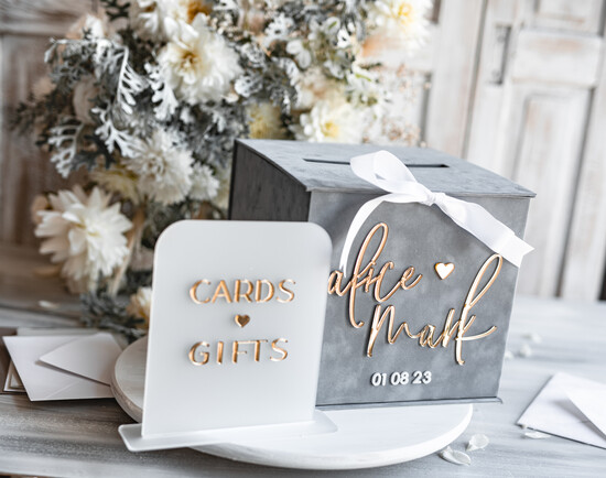 Pudełko na koperty  glamour Personalizowana szara welurowa kopertówka ze złotymi napisami, szary cieniowany welur, pudełko na ko 05/velgrey/koprSAT