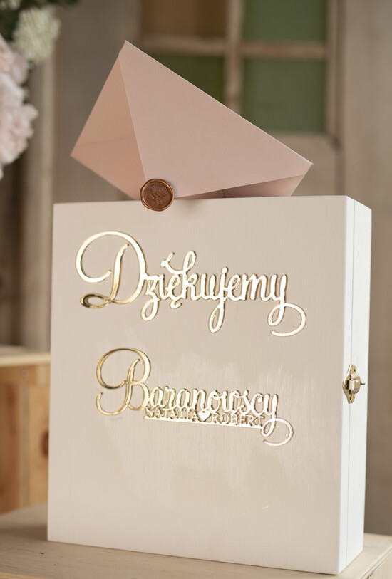 Pudełko na koperty  glamour drewniane pudełko na koperty 6/gold/kopr