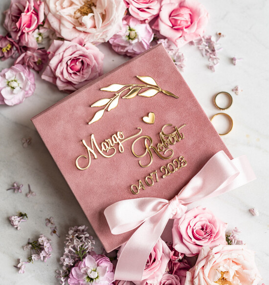 Pudełka Szkatułki na Obrączki glamour piękne welurowe pudełko na obrączki, personalizowane pudełko do podawania obrączek ślubnych, aksamit 11/pudvel/szk