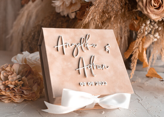 Pudełka Szkatułki na Obrączki glamour elegancka szkatułka na obrączki wasze imiona i data, welurowe pudełko na obrączki ślubne, eleganckie 02/velbez/szk