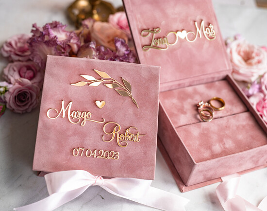 Pudełka Szkatułki na Obrączki glamour ekskluzywne welurowe pudełko na obrączki, personalizowana szkatułka na obrączki ślubne, welurowa szk 18/pudvel/szk