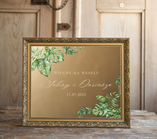 Plany stołów złote na lustrze   złota rama witamy na weselu ozdobna rama powitanie gości weselnych idelane na zielone wesele 6/lustroWNW/PL