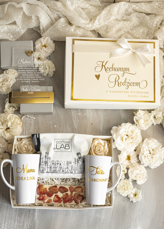 Prezenty, Podziękowania dla Rodziców zestawy prezentowe kubki filiżanki Ślubne Podziękowania dla Rodziców, zestaw prezentowy kubki dla Rodziców od Młodej Pary, Box presonal 08/boxFIL/BoxRodz