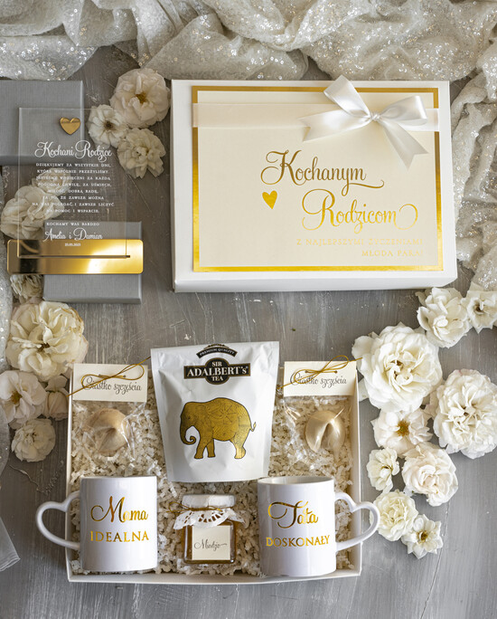 Prezenty, Podziękowania dla Rodziców zestawy prezentowe kubki filiżanki Ślubne Podziękowania dla Rodziców, zestaw prezentowy kubki dla Rodziców od Młodej Pary, Box presonal 11/boxFIL/BoxRodz
