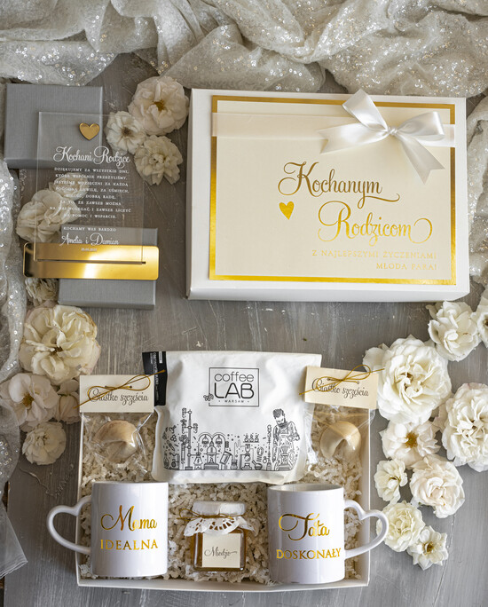 Prezenty, Podziękowania dla Rodziców zestawy prezentowe kubki filiżanki Ślubne Podziękowania dla Rodziców, zestaw prezentowy kubki dla Rodziców od Młodej Pary, Box presonal 12/boxFIL/BoxRodz