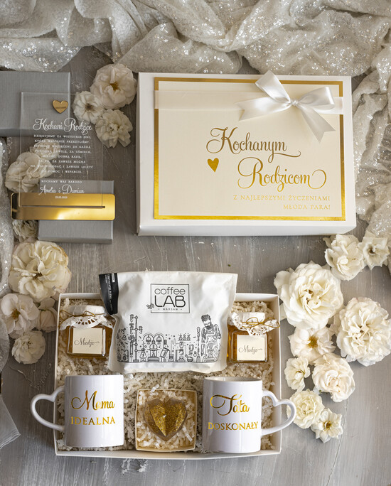 Prezenty, Podziękowania dla Rodziców zestawy prezentowe kubki filiżanki Ślubne Podziękowania dla Rodziców, zestaw prezentowy kubki dla Rodziców od Młodej Pary, Box presonal 09/boxFIL/BoxRodz