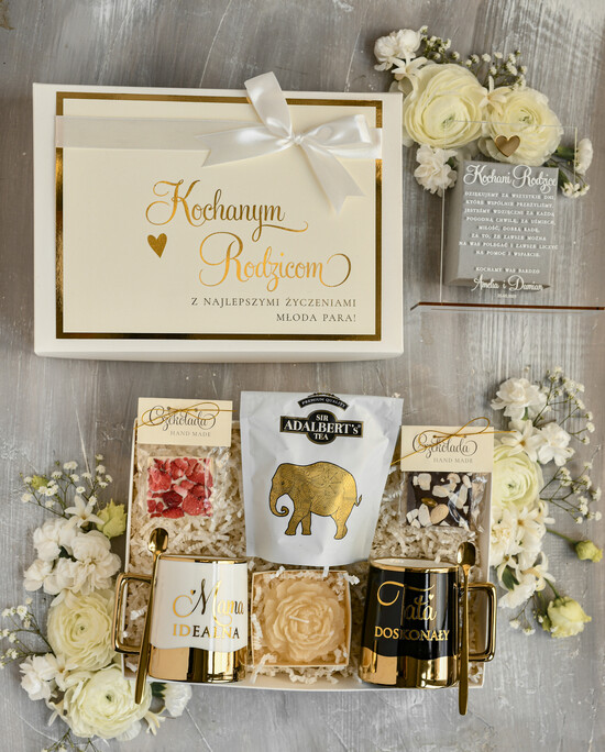 Prezenty, Podziękowania dla Rodziców zestawy prezentowe kubki filiżanki Ślubne Podziękowania dla Rodziców, zestaw prezentowy kubki dla Rodziców od Młodej Pary, Box presonal 11c/boxFIL/BoxRodz