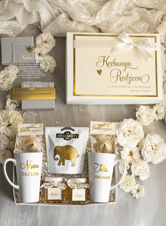 Prezenty, Podziękowania dla Rodziców zestawy prezentowe kubki filiżanki Ślubne Podziękowania dla Rodziców, zestaw prezentowy kubki dla Rodziców od Młodej Pary, Box presonal 14/boxFIL/BoxRodz