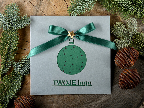 Kartki świąteczne z logo firmy laserowe kartki świąteczne dla firm z logo, karnety bożonarodzeniowe cięte laserem 02/lK/ksw