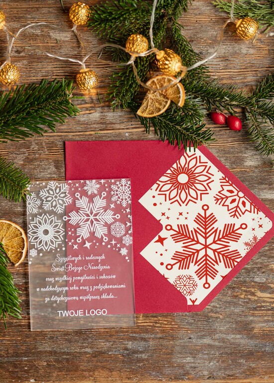 Kartki świąteczne z logo firmy laserowe kartka swiateczna z twoim logo, wycinane kartki świąteczne ze wstążką 08/pleksa/ksw