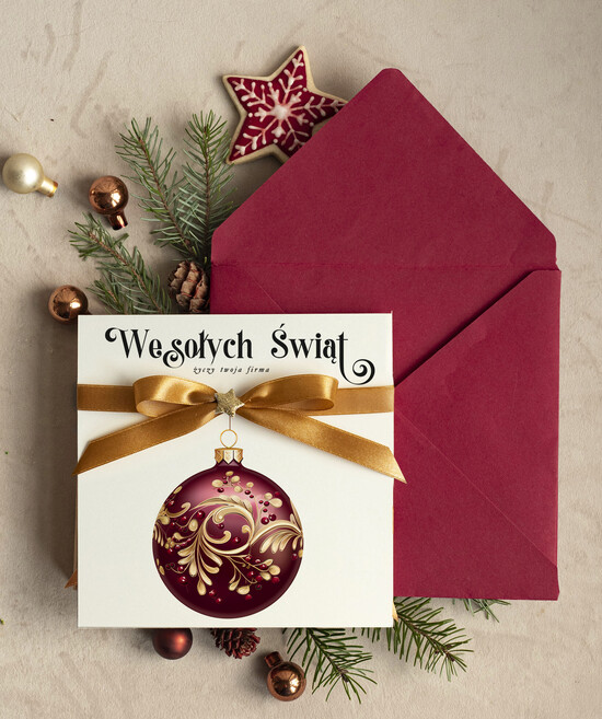 Kartki świąteczne z logo firmy Kokardki  bozonarodzeniowe kartki swiateczne z logo firmy, firmowa biznesowa kartka świąteczna, eleganckie kar 02/MKJB/ksw