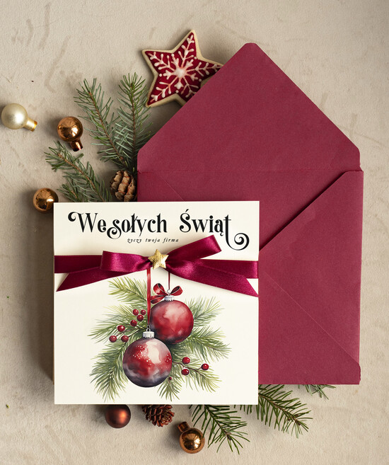 Kartki świąteczne z logo firmy Kokardki  bożonarodzeniowe kartki swiateczne z logo firmy, firmowa biznesowa kartka świąteczna, eleganckie kar 23/MKJB/ksw