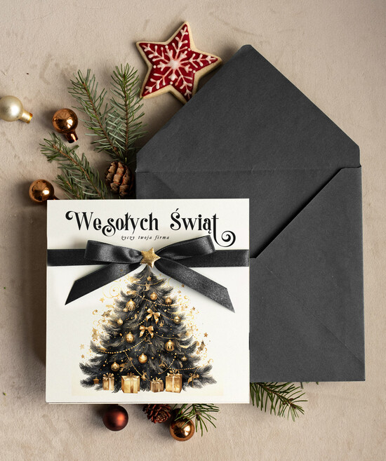 Kartki świąteczne z logo firmy Kokardki  bozonarodzeniowe kartki swiateczne z logo firmy, firmowa biznesowa kartka świąteczna, eleganckie kar 21/MKJB/ksw
