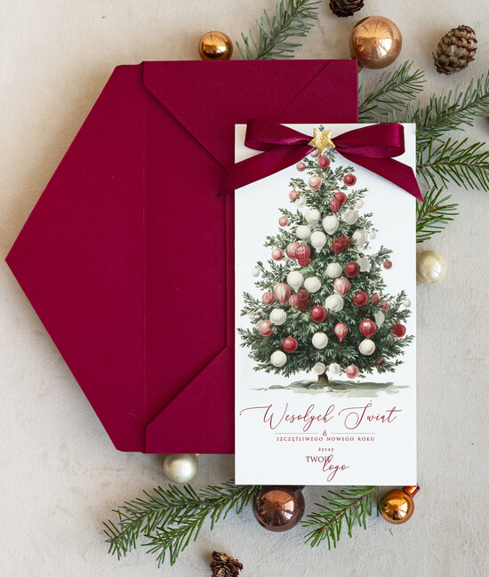 Kartki świąteczne z logo firmy Kokardki  kartka świąteczna z logo waszej firmy, karnety bożonarodzeniowe i na nowy rok z kokardką 29/MKJB/ksw