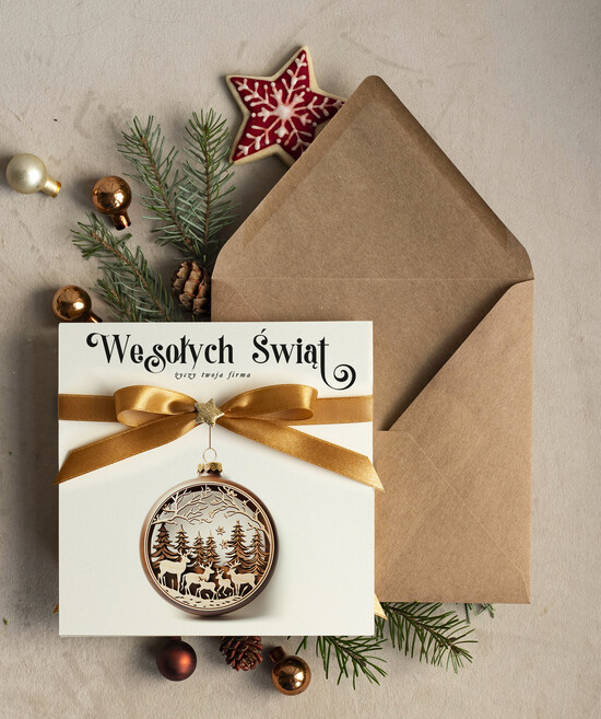 Kartki świąteczne z logo firmy Kokardki  bozonarodzeniowe kartki swiateczne z logo firmy, firmowa biznesowa kartka świąteczna, eleganckie kar 05/MKJB/ksw