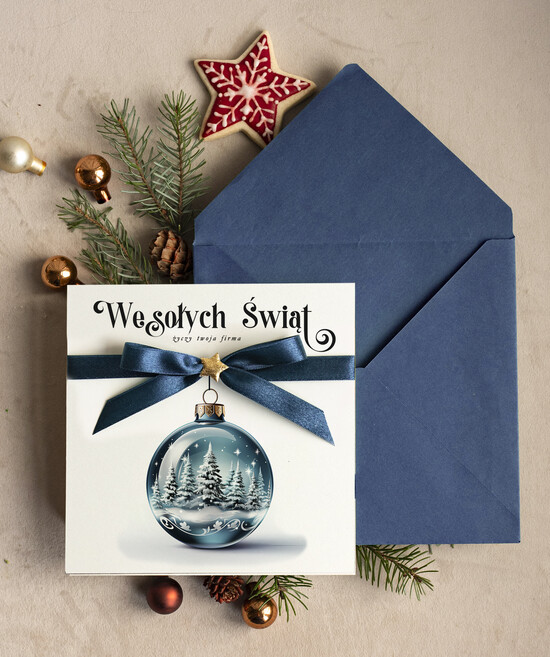 Kartki świąteczne z logo firmy Kokardki  bozonarodzeniowe kartki swiateczne z logo firmy, firmowa biznesowa kartka świąteczna, eleganckie kar 11/MKJB/ksw