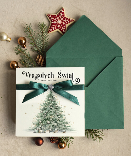 Kartki świąteczne z logo firmy Kokardki  bozonarodzeniowe kartki swiateczne z logo firmy, firmowa biznesowa kartka świąteczna, eleganckie kar 19/MKJB/ksw