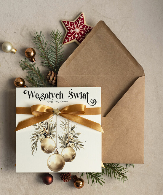 Kartki świąteczne z logo firmy Kokardki  bozonarodzeniowe kartki swiateczne z logo firmy, firmowa biznesowa kartka świąteczna, eko kartki świ 22/MKJB/ksw