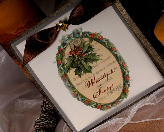 Kartki świąteczne z logo firmy retro kartki świąteczne dla firmy z logo, eco brąz z kalką 04/ret/krsw