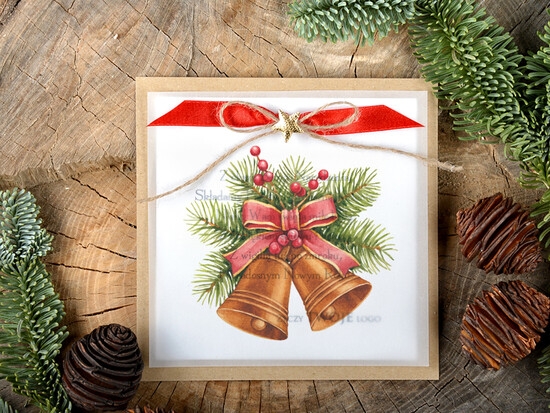 Kartki świąteczne z logo firmy retro firmowe kartki bozonoarodzeniowe z logo, eco brąz z kalką 05/kra/ksw