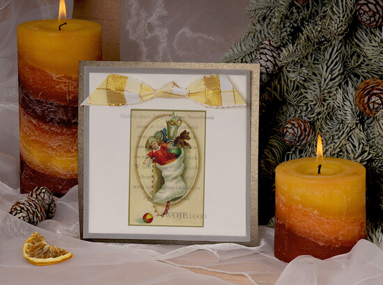 Kartki świąteczne z logo firmy retro biznesowe kartki świąteczne z logo, retro ze sznurkiem i wstążką 06/ret/krsw