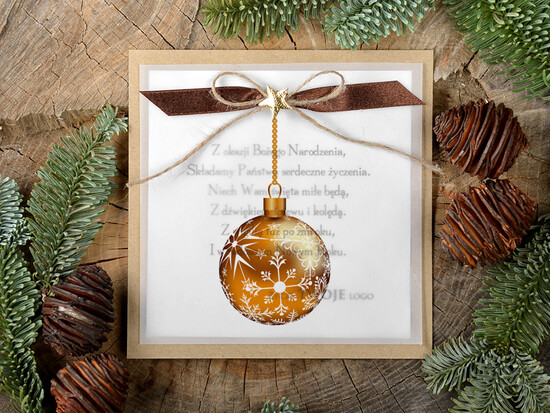 Kartki świąteczne z logo firmy retro firmowe kartki świąteczne z logo twojej firmy, eco brąz ze sznurkiem 13/retro/ksw