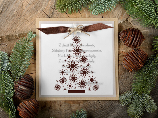 Kartki świąteczne z logo firmy retro kartka świąteczna z logo waszej firmy, eco brąz z kalką 14/retro/ksw