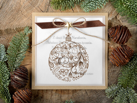 Kartki świąteczne z logo firmy retro kartki swiateczne z logo firmy, eco brąz z kalką 19/retro/ksw