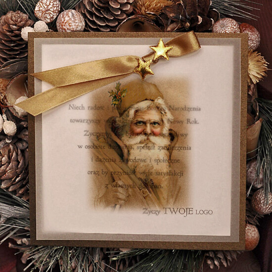 Kartki świąteczne z logo firmy retro ręcznie robione kartki świąteczne z logo firmy, kalkowe ze wstążką 29/ret/krsw