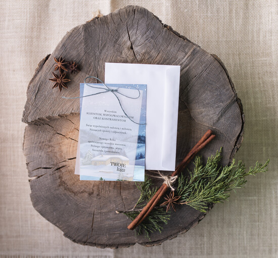Kartki świąteczne z logo firmy retro kartka świąteczna z logo firmy, eco brąz ze sznurkiem 02/kal/ksw