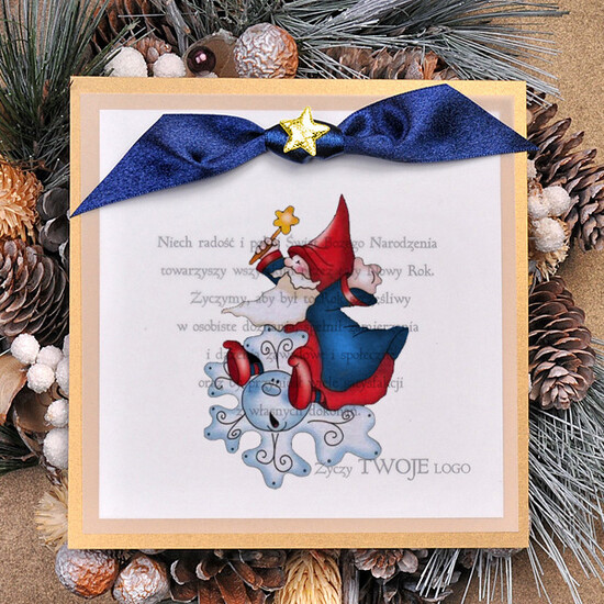 Kartki świąteczne z logo firmy retro firmowe kartki swiateczne z logo, eco brąz ze sznurkiem 64/ret/krsw