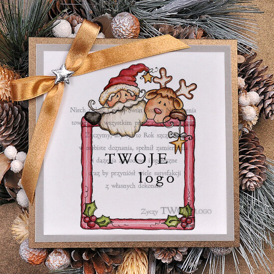Kartki świąteczne z logo firmy retro biznesowe kartki świąteczne z logo, eco brąz ze sznurkiem 36/ret/krsw